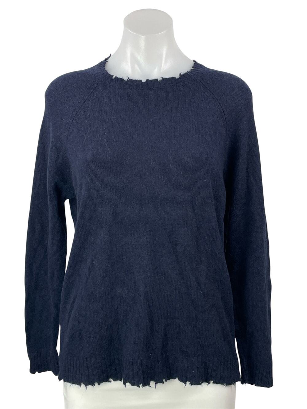Minnierose Women's Navy Blue Long Sleeves Knit Distressed Pullover Sweater Top M